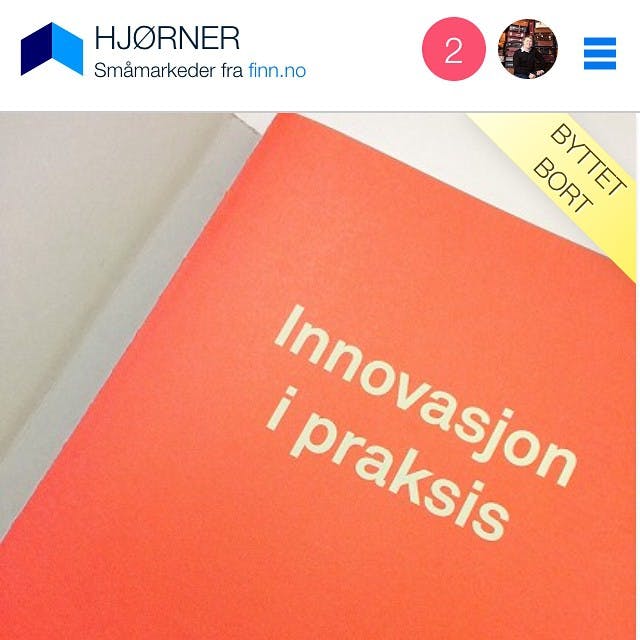 Første transaksjon på #FINN_no #hjørner og jeg fikk denne kule innovasjonsboka